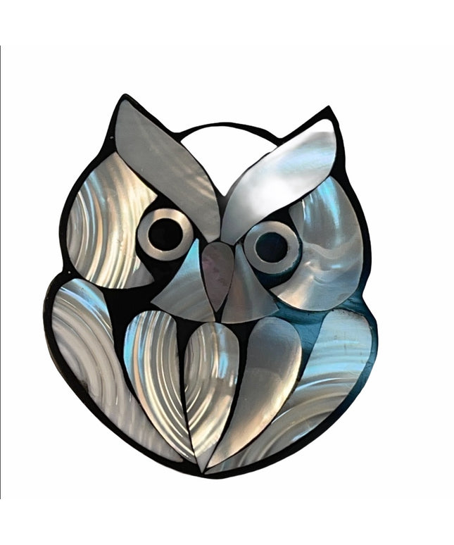 Plastic resin Owl Faux MOP super brooch