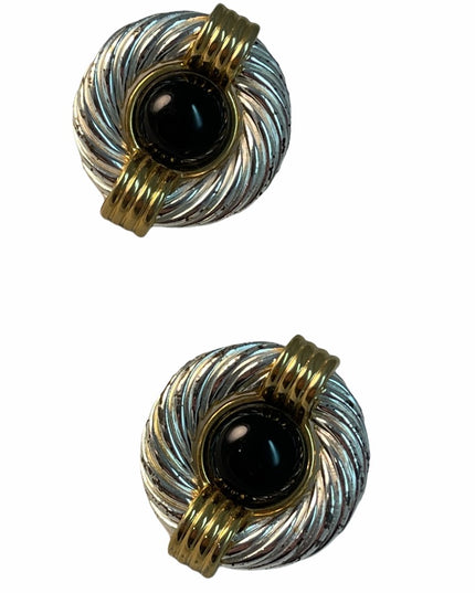 Gold & silver tone black earrings round fancy