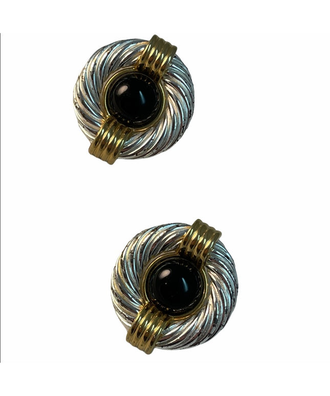 Gold & silver tone black earrings round fancy