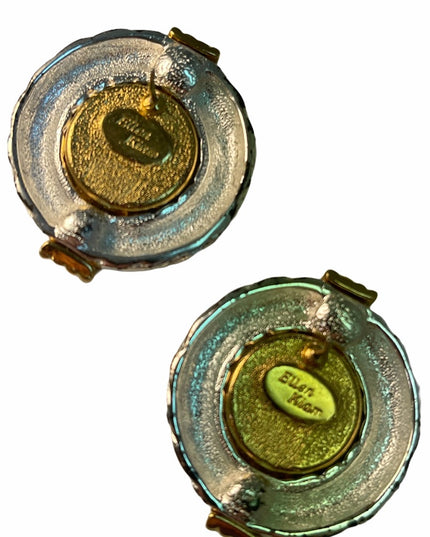 Gold & silver tone black earrings round fancy