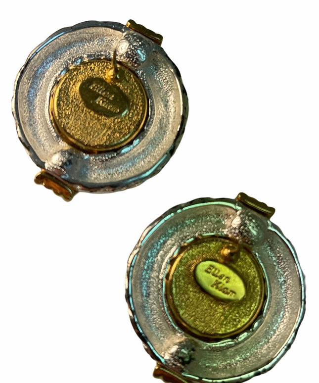 Gold & silver tone black earrings round fancy