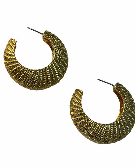 Gold tone heavy fancy half hoop earrings