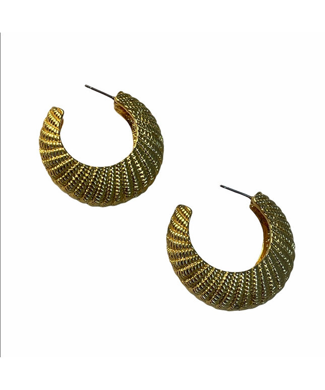 Gold tone heavy fancy half hoop earrings