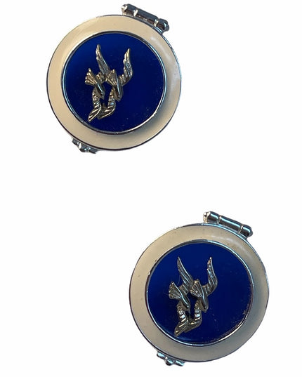 vintage fancy round blue bird earrings enameled