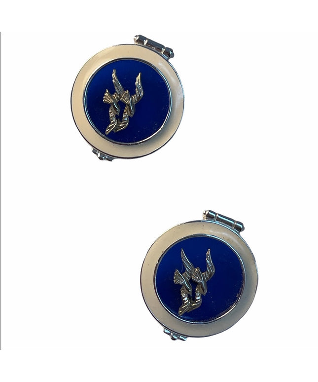 vintage fancy round blue bird earrings enameled