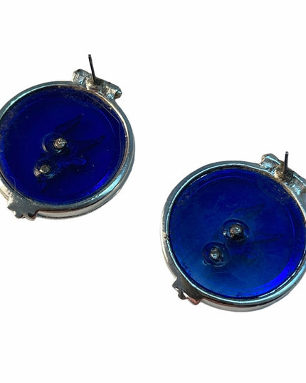 vintage fancy round blue bird earrings enameled