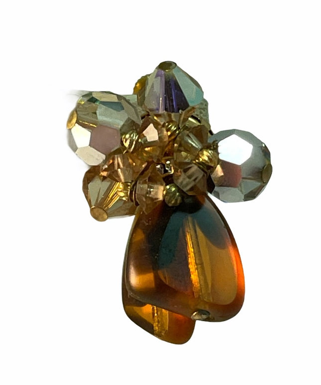 Vintage amber color crystal clip on earrings