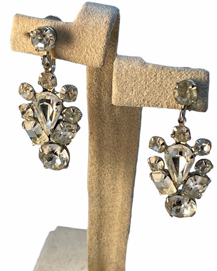 VTG C1950s Silver crystal dangle screw back