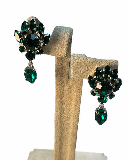 VTG C1950s Green crystal silver finish Clip ons
