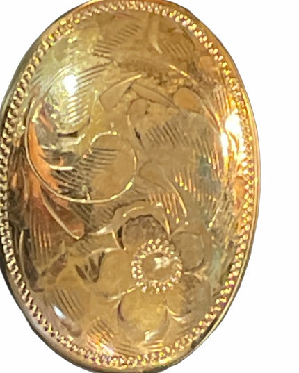 Vintage etched flower gold filled oval brooch