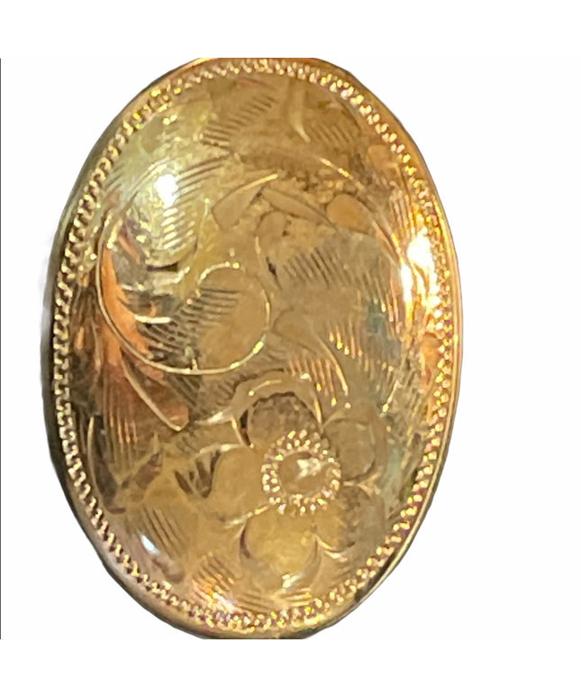 Vintage etched flower gold filled oval brooch