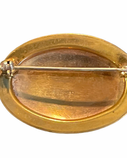 Vintage etched flower gold filled oval brooch