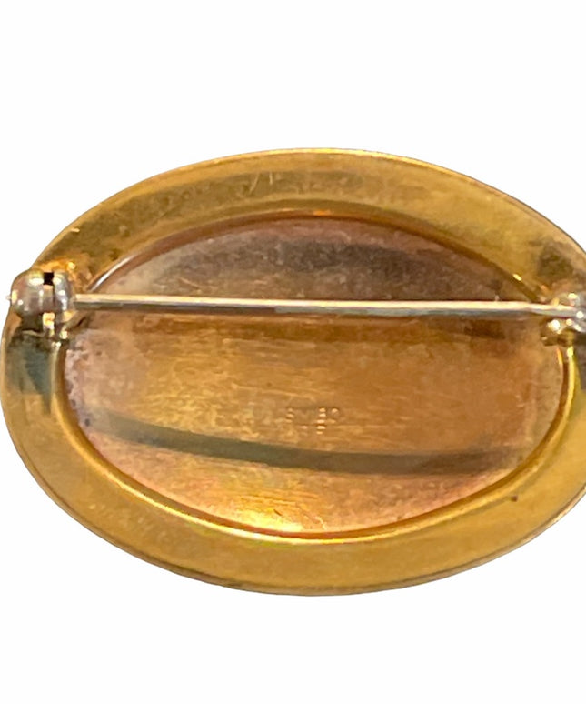 Vintage etched flower gold filled oval brooch