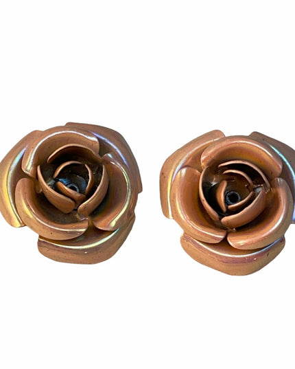 Vintage pink pastel c1960s Metal flower earrings