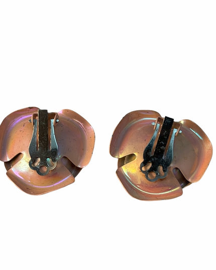Vintage pink pastel c1960s Metal flower earrings