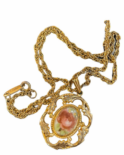C1980s Whiting & Davis Flower cameo necklace