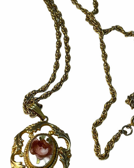 C1980s Whiting & Davis Flower cameo necklace