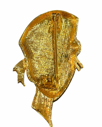 VTG C1980s Gold lady head brooch art deco