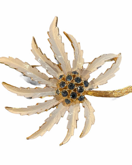 Vintage C1970s  Enameled leaf flower brooch 🌸