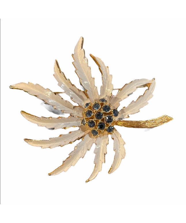 Vintage C1970s  Enameled leaf flower brooch 🌸
