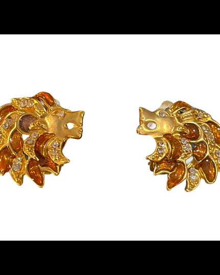 GRRROOVY Lion Crystal clip on earrings gold finish
