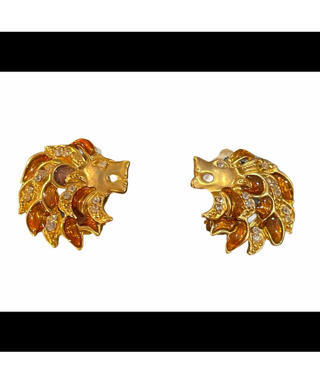GRRROOVY Lion Crystal clip on earrings gold finish