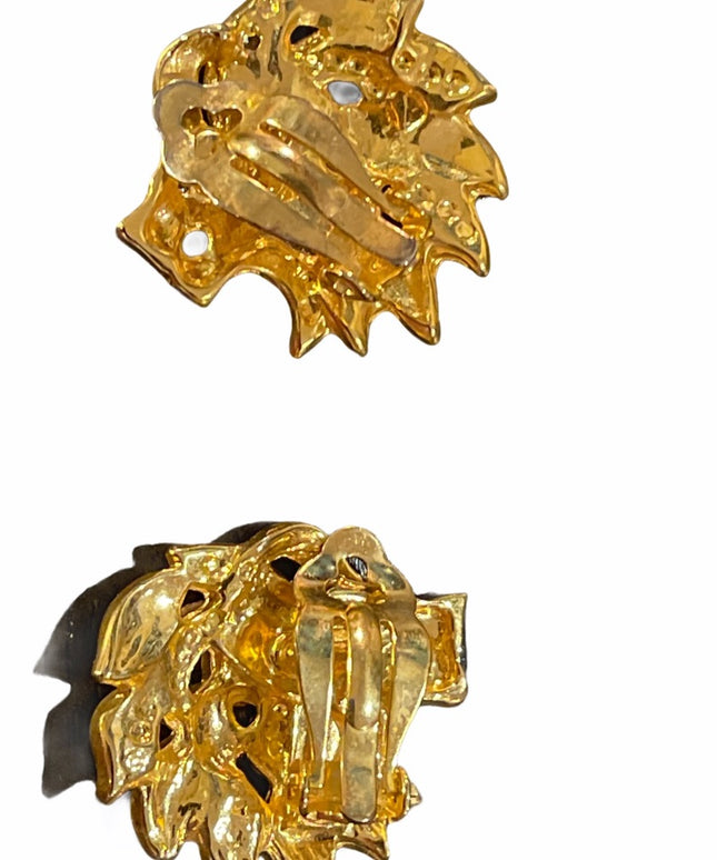 GRRROOVY Lion Crystal clip on earrings gold finish