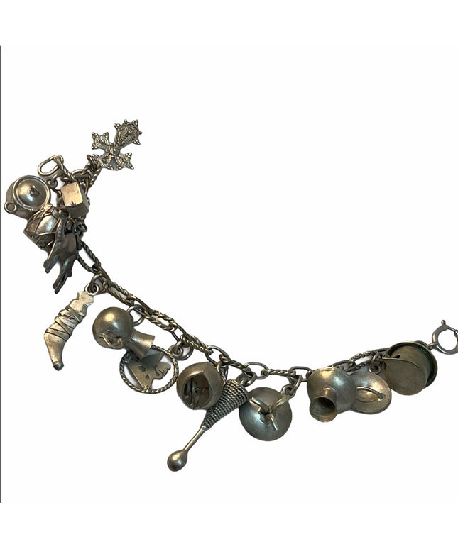 C1970s Silver egyptian charm bracelet tourist item