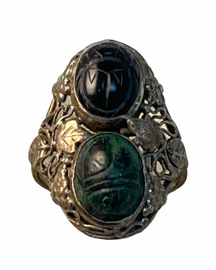 sterling silver leaf design scarab malachite onyx