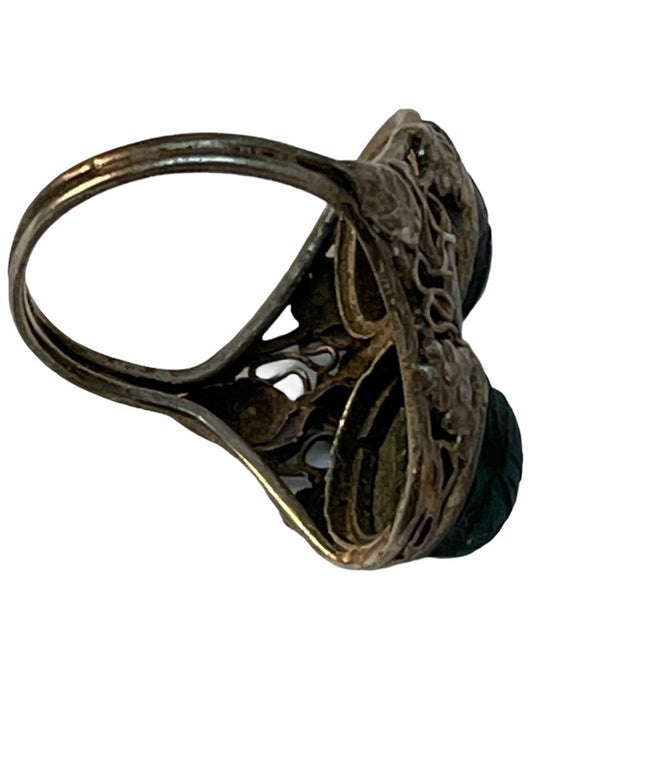 sterling silver leaf design scarab malachite onyx