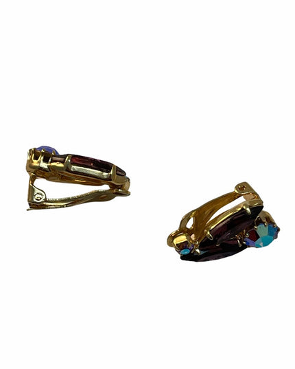 Vintage C1950s Gold finish purple crystal clip ons
