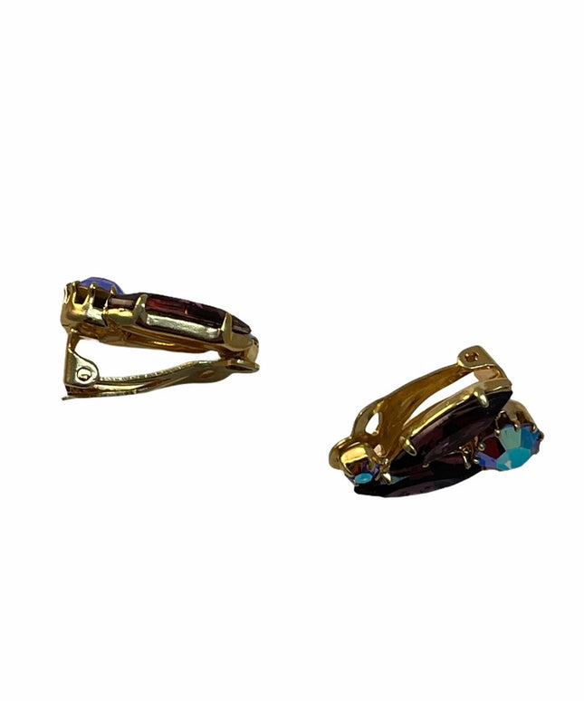 Vintage C1950s Gold finish purple crystal clip ons