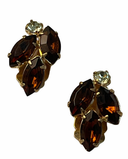 Vintage C1950s amber gold finish crystal clip ons