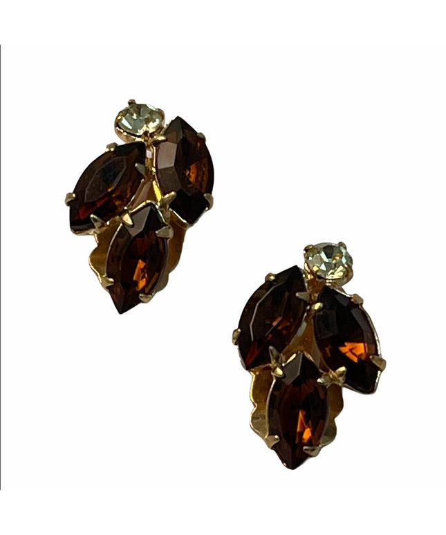 Vintage C1950s amber gold finish crystal clip ons