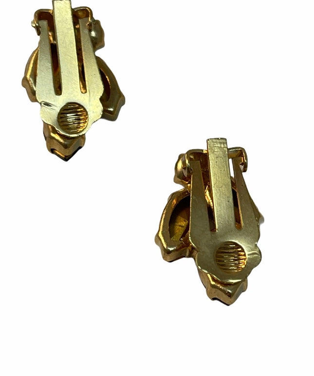 Vintage C1950s amber gold finish crystal clip ons