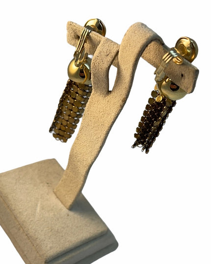 Vintage gold metal mesh dangle earrings clip ons