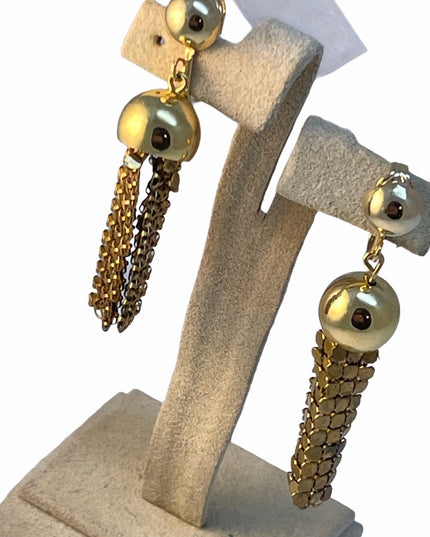 Vintage gold metal mesh dangle earrings clip ons