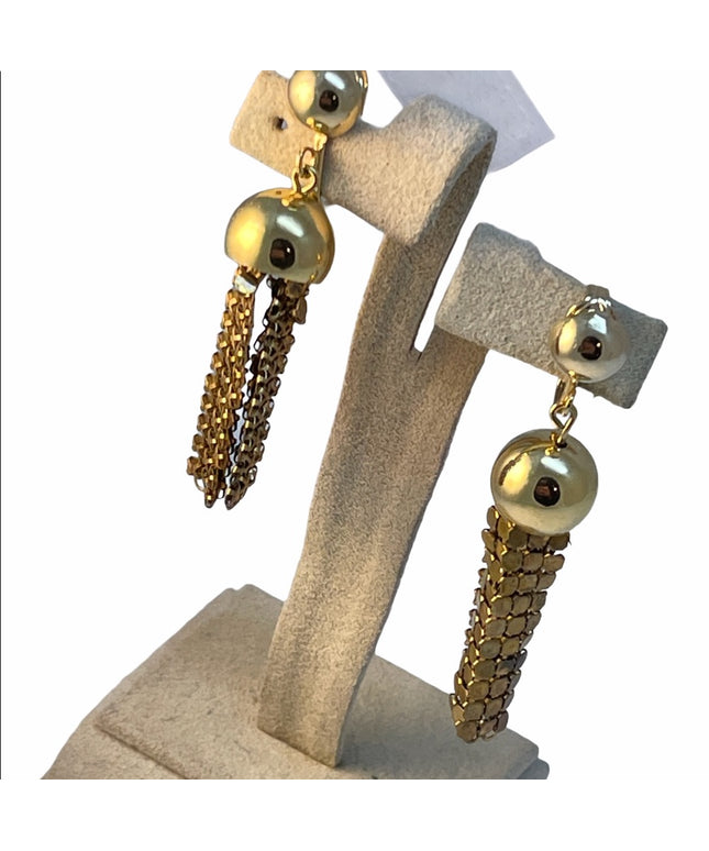 Vintage gold metal mesh dangle earrings clip ons
