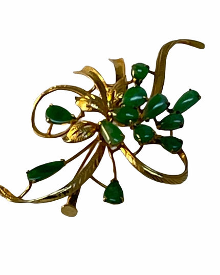 14k Gold Jade Fancy vintage Brooch APPRAISAL