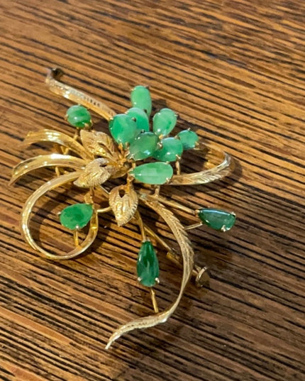 14k Gold Jade Fancy vintage Brooch APPRAISAL
