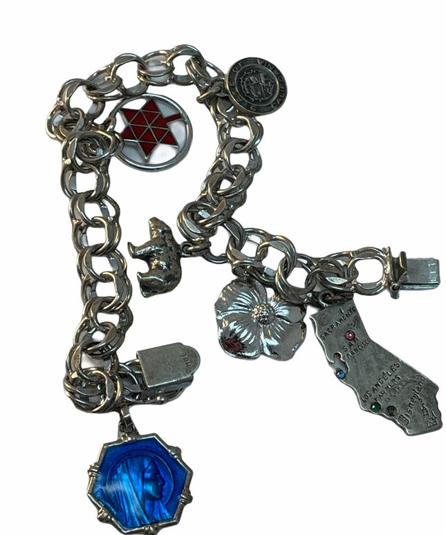 VTG C1960s Sterling silver chain charm Bracelet Tourist collectible