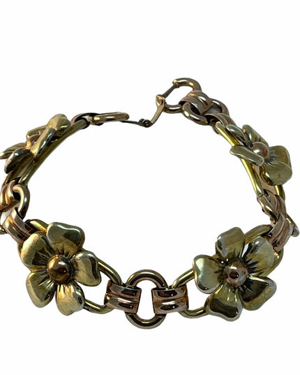Kreisler gold  filled Vintage thick heavy flower bracelet 1950s