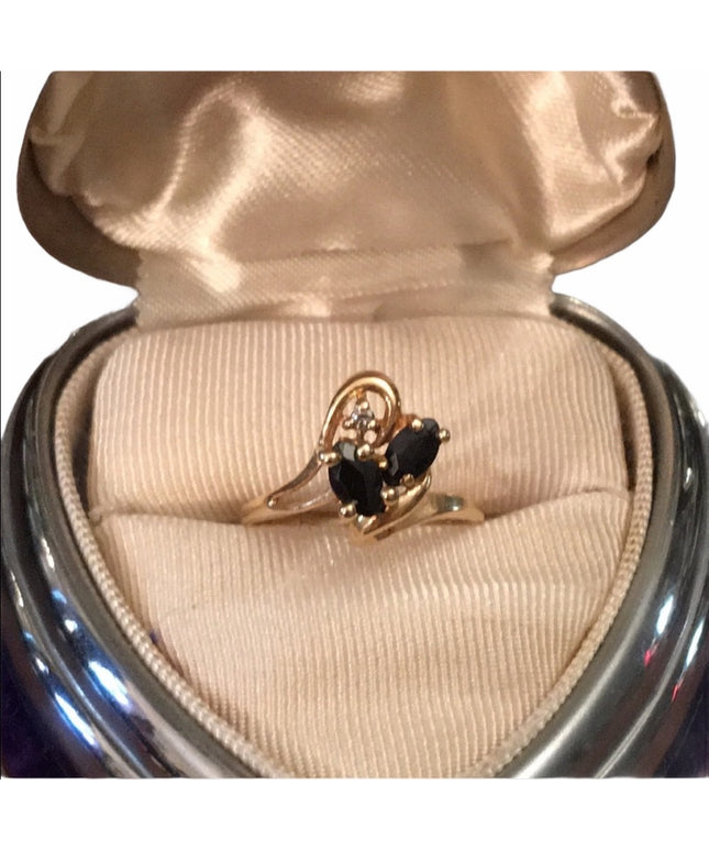 14k gold diamond sapphire flower ring Sz 4
