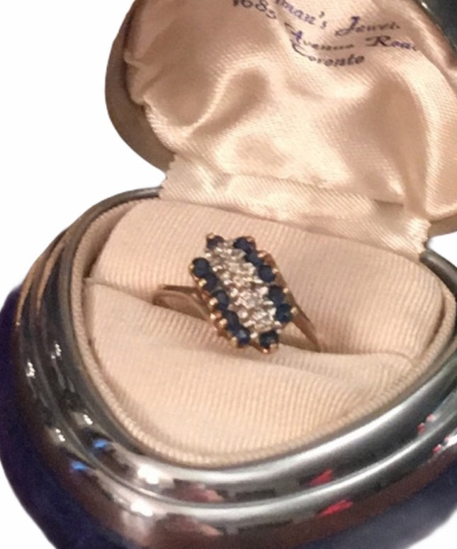 10k Gold Sapphire & Diamonds cocktail ring