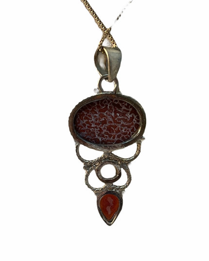 Vintage sterling  silver garnet pearl  pendant necklace & pendsnt