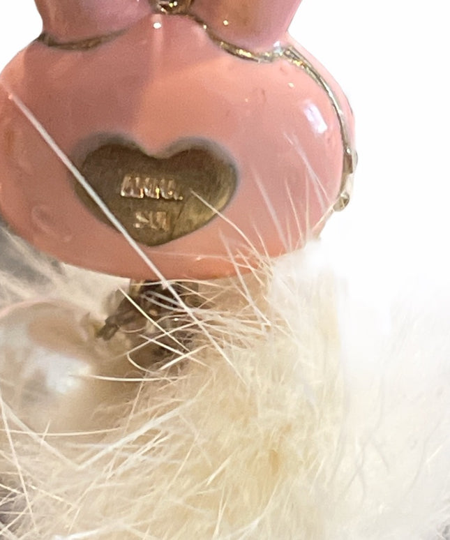 CUTE furry rabbit bunny dangle earrings pink