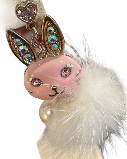 CUTE furry rabbit bunny dangle earrings pink