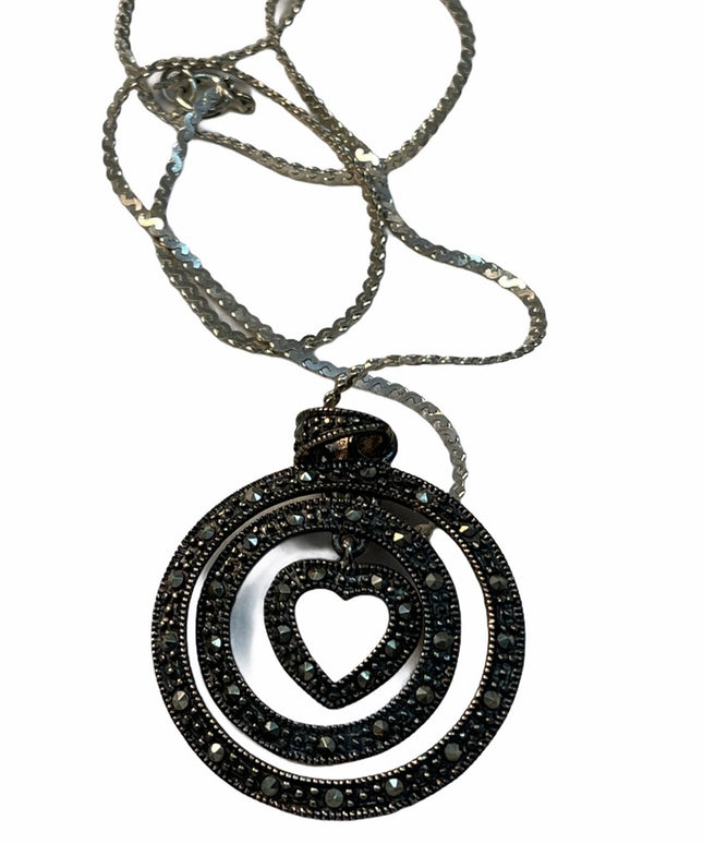 Sterling silver heart infinity necklace marcasite