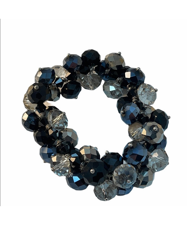 Ali Khan New York Crystal cluster bracelet Black & clear fancy design cha cha