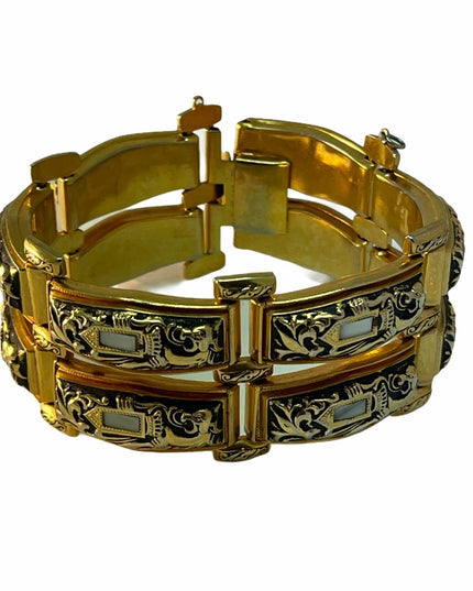 Vintage c1960s Damascene Gold plate heavy thick bangle